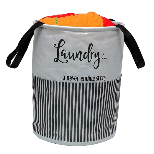 Perpetual Cloth Basket For Laundry - Waterproof Non Woven Cloth Bag For Storage Clothes, Flodable Laundry Basket Bag With Handle 45 Liter (Greypcs), 15 Cm, 30 Cm