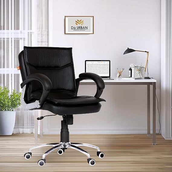 Da URBAN Medium Back Office Revolving Leatherette Chair (Dark Black)