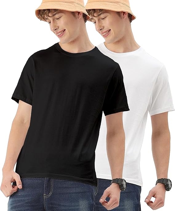 JUARI BE A GENTLEMAN Men's Cotton T-Shirts, Crew Neck, Black and White, Pack of 2