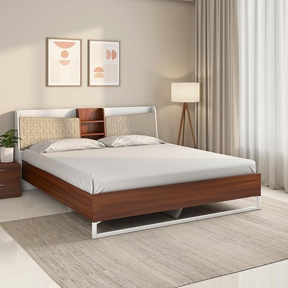 Nilkamal Alps Meta Without Storage | 1 Year Warranty Engineered Wood Queen Bed (Finish Color - Walnut, Delivery Condition - Knock Down)