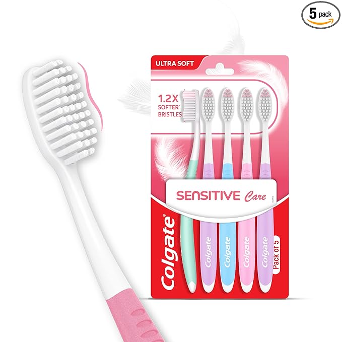 Colgate Gentle Sensitive Care Ultra Soft Bristles Manual Toothbrush For Adult Combo Pack Offer,Multicolor- 5Pcs