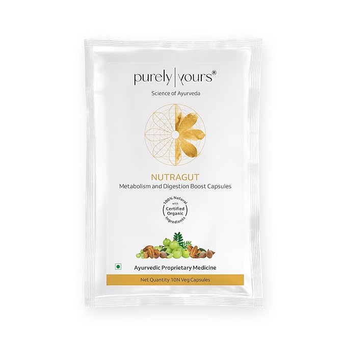 Purely Yours Nutra Gut Health Capsules - Pre And Probiotics For Gut Health, Improves Metabolism, Bloating, Acidity & Constipation Relief, Gut Cleanse for Men & Women - 10 Veg Capsules