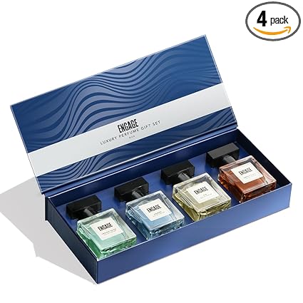 Engage Luxury Perfume Gifts For Men, 100ml, Long Lasting Smell, Best Birthday, Anniversary Gift Hamper by ITC, Eau De Parfum, Travel Sized Combo, 25ml x 4