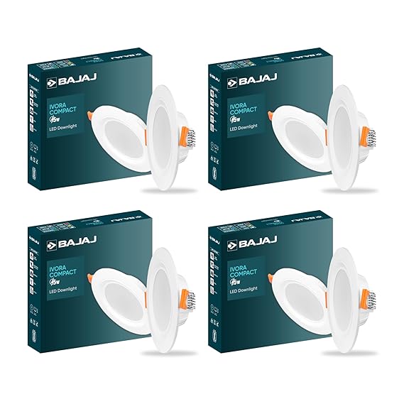 Bajaj Ivora Compact Downlight | 5W LED Downlight | for Smaller Spaces | Long Life of 25000 Hours | Soothing Light (Cool Day Light, Pack of 4)