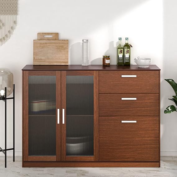 Nilkamal Meliff Engineered Wood Crockery Cabinet 2 Closed Shelf and 3 Drawer (Finish Color - Urban Walnut)