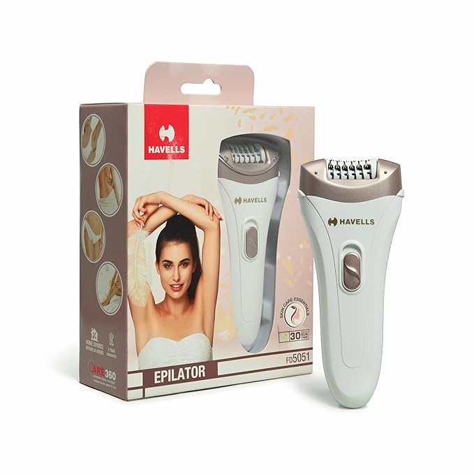 Havells FD5051 Epilator, Hair Removal for Women, Wet & Dry, Cordless, Rechargeable (White)