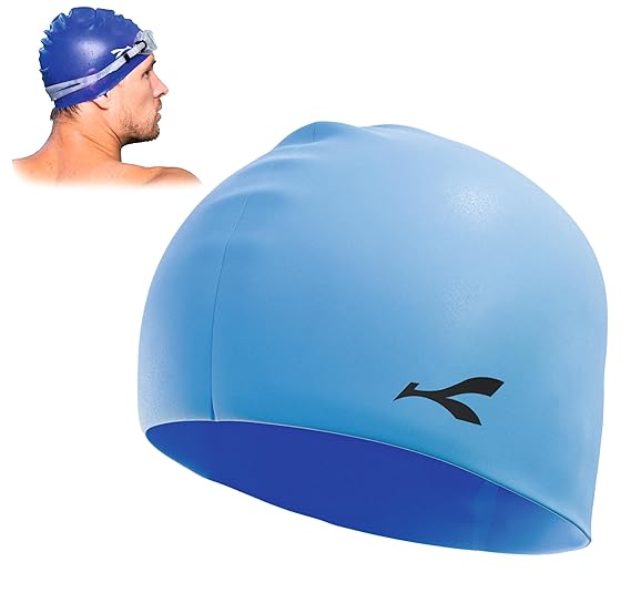 Konex Waterproof Silicone Swimming Cap for Men & Women | Stretchable & Quick-Dry | Prevents Hair Pull & Chemical Damage | Ideal for Children & Adult (Blue)
