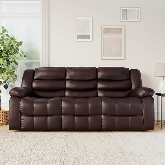 Amazon Brand - Solimo Delphi 3 Seater Leatherette Recliner (Brown)