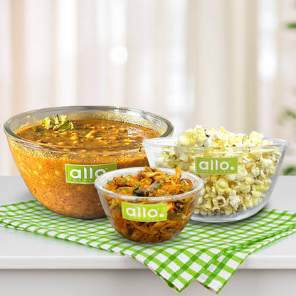 Allo Glass Mixing Bowl Oven & Microwavable Safe, 500ml & 1600ml