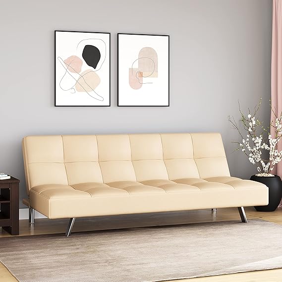 Nilkamal Felecia Upholstered 3 Seater Sofa Cum Bed with Solid Wood Frame and Powder Coated Steel Legs (Beige)