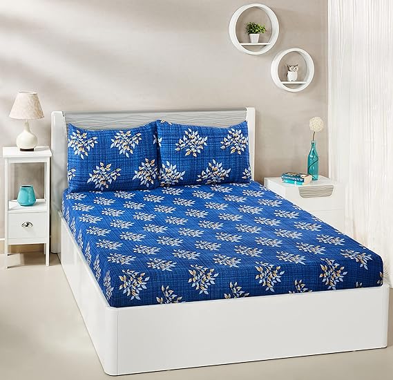Solimo Polycotton Blue Forest Floral Double Bedsheet with 2 Pillow Cover