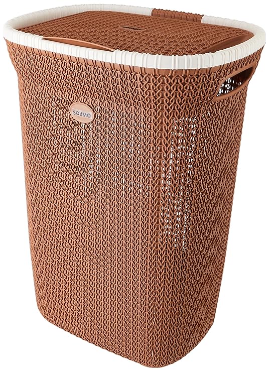 Amazon Brand Solimo Knit Laundry Basket - Big - 55 Litres - Royal Light Brown
