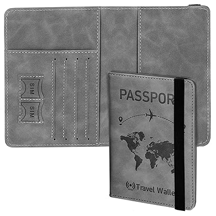 Storite Grey RFID Blocking PU Leather Travel Passport Holder Cover