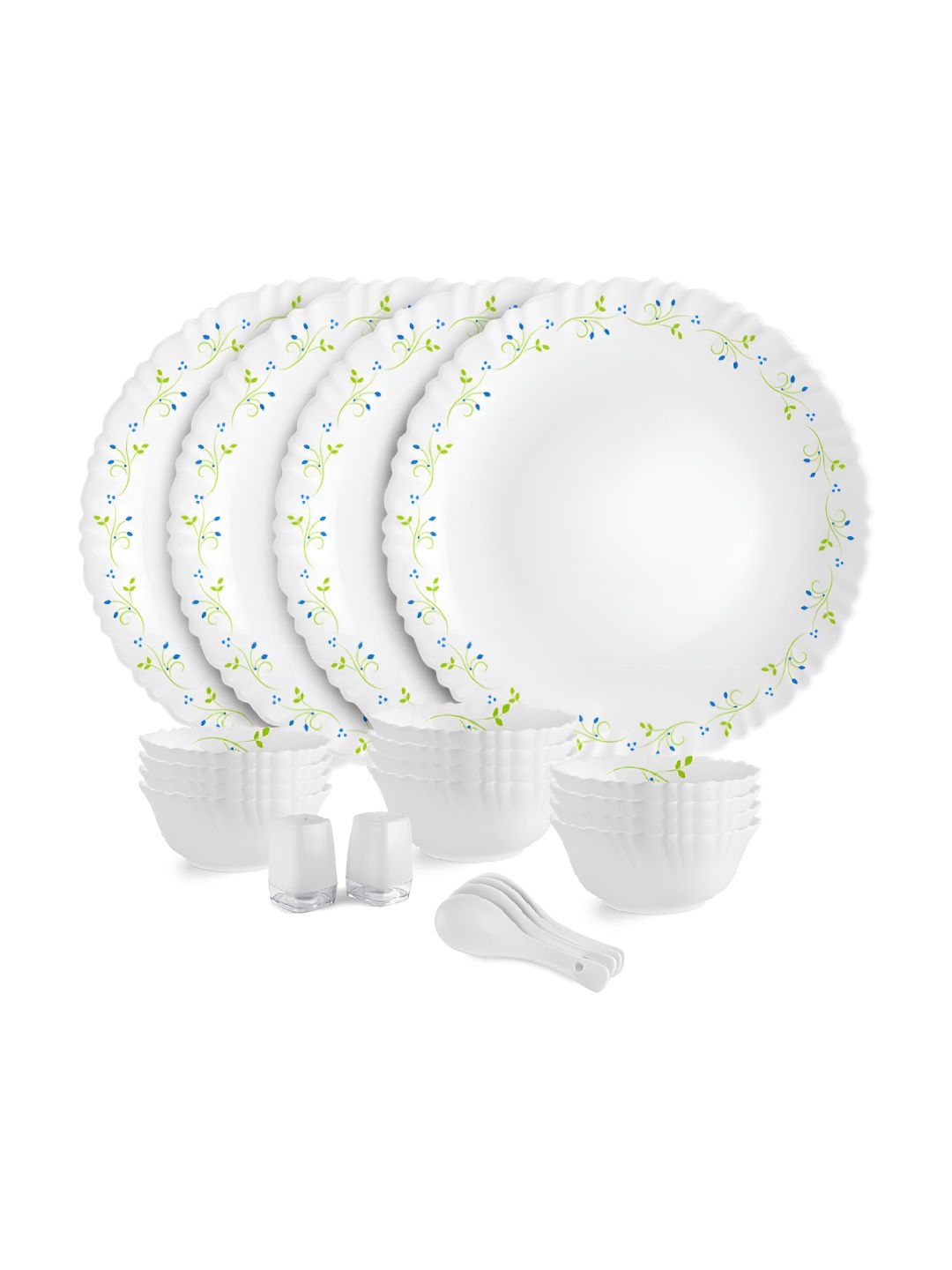 Dazzle Series White 22 Pieces Floral Printed Opalware Microwave Safe Dinner Set