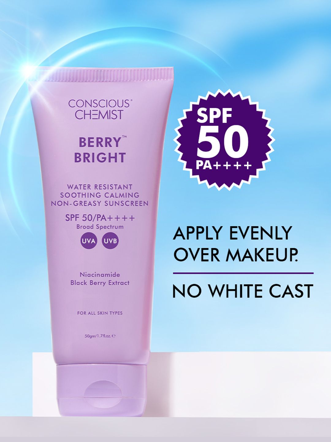 Niacinamide Sunscreen SPF 50 with Water Resistant & No White Cast - 50g