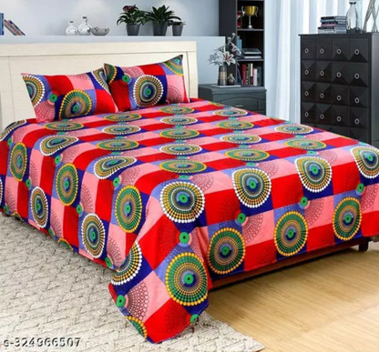 LA MANTTA 144 TC Polycotton Double Printed Flat Bedsheet (Pack of 1, Multicolor)