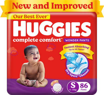 Huggies Complete Comfort Wonder Pants, India's Fastest Absorbing Diaper | - S (86 Pieces)