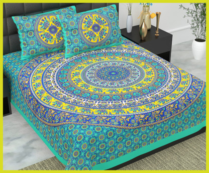 JAIPUR PRINTS 220 TC Cotton Double, Queen Printed Flat Bedsheet (Pack of 1, Sea Green)