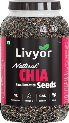 LIVYOR Raw Chia for Weight loss Management, with Omega 3 and Fiber, Rich in Calcium, Chia Seeds (1 kg)