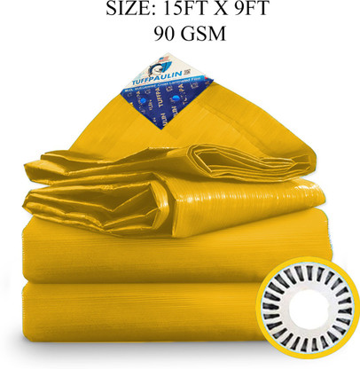 TUFFPAULIN 15FT X 9FT 90 GSM Yellow Tarpaulin Tent - For Truck body, Car, Bike, Grain Covers, Pond Liners (Yellow)