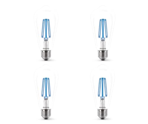 Philips 4-watt E27 ST64 LED Glass Amber Filament Bulb | Decorative LED Bulb for Home Decoration | Blue, Pack of 4