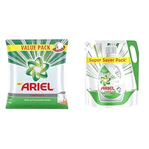 Ariel Complete Detergent Washing Powder - 4Kg Value Pack & Ariel Matic Liquid Detergent Front Load Refill Pouch, 2 Litre