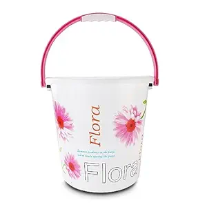 Nayasa Boon Bucket Bucket No. 18-16 Ltrs, Pack of 2, Floral Print Plastic Bathroom Set, Ideal for Home & Office, Medium, Pink
