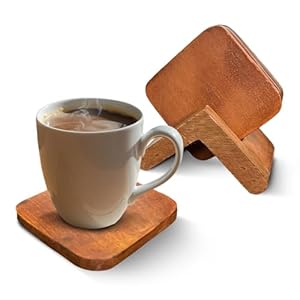Alt Co Pack of 6 Wooden Tea Coasters with Stand, Premium Finish