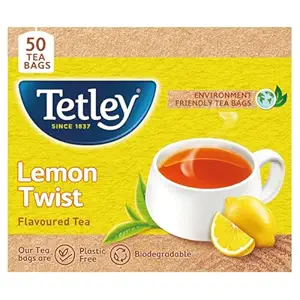 Tetley | Lemon Flavoured Refreshing Tea | Black Tea | 50 Tea Bags, 100 Grams