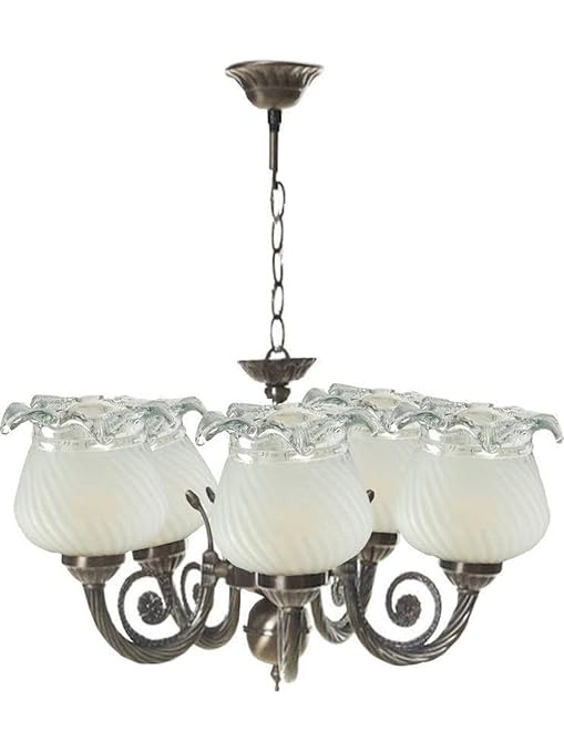Somil Pendant Ceiling Hanging Lamp/Light of 5 Decorated Glass Shade in 1 Metal Fitting, White, 42 X 42 X 40 CM