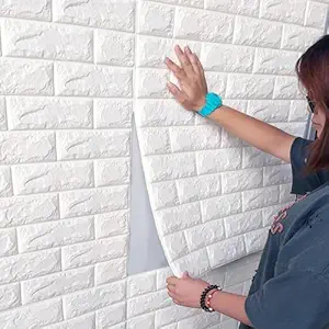 POZET Brick Wallpaper PE Foam self Adhesive Brick Design Wall Stickers/DIY Wallpaper for Home Hotel Living Room Bedroom Cafe Deco (70 x 77 cm) (White)