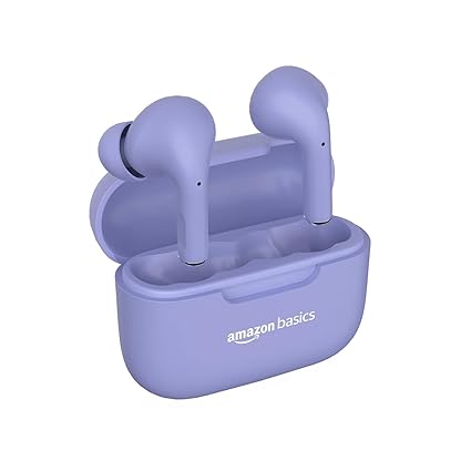 amazon basics TWS in-Ear Earbuds (S19) with Fast Charging up to 50 Hours of Playtime | Dual 10mm Driver | IPX4 Water-Resistance | Bluetooth 5.3 | Touch Control (Purple)