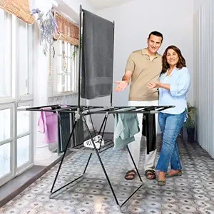 Lifelong Clothes Drying Rack Foldable Hanging Stand with Height Adjustable Wings | 55 Feet Drying Length | Portable & Easy to Store Laundry Rack for Balcony | Carbon Steel Hanger