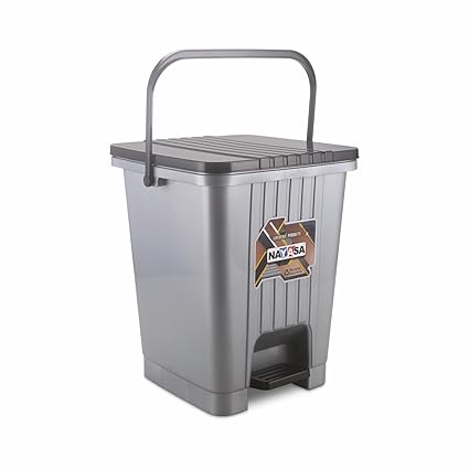 Nayasa Square Pedal Bin- 11.6 Ltrs | Garbage Waste Bin for Kitchen, Bathroom, Office | Strong & Durable Plastic Dustbin | Grey