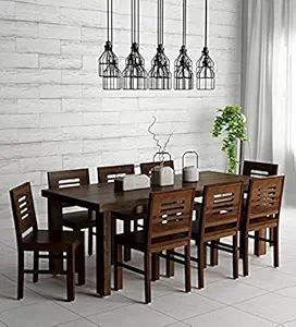 VS ART PLACE Sheesham Wood 8 Seater Dining Table with Chairs for Living Room Wooden Dining Room Sets for Home (Teak Finish)