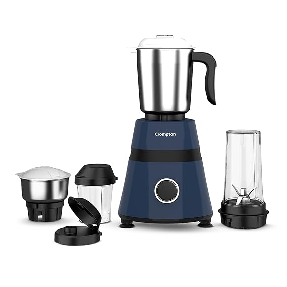 Crompton DS 500 Blend -500W Powertron Motor | 30 minutes continuous grinding | Motor Vent-X Technology | 4jars - 2 SS jars, 2 PC jars | sipper cap attachments | Blue
