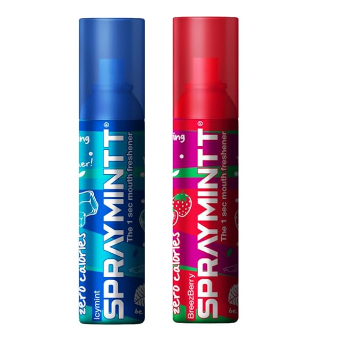 Spraymintt Mouth Freshener | 175+ sprays of instant long lasting with Zero Calories Freshness | Icymint flavour + Brezeberry flavour | 15g - Combo of 2