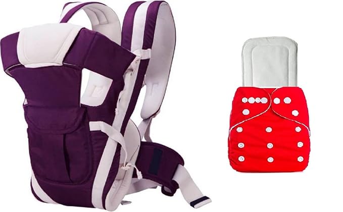 Antil's Purple Baby Carrier Bag & Washable/Reuseable Baby Diaper with 5 Layer Insert White Combo