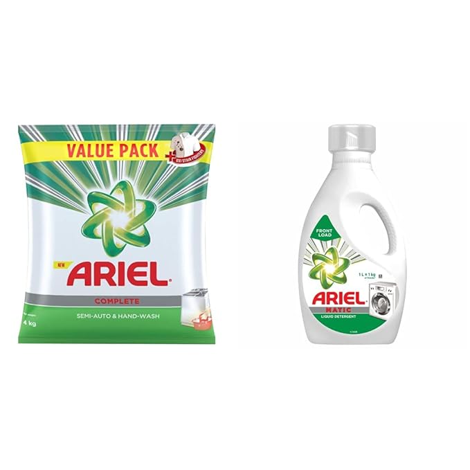 Ariel Complete Detergent Washing Powder- 4Kg Value Pack & Ariel Matic Liquid Detergent, Front Load, 1 Litre, Pack Of 1
