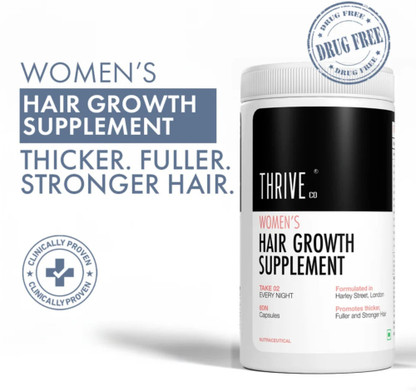 ThriveCo Women's Hair Growth Supplement | Drug-Free | Reduces Hair Fall & Boostes Growth (60 Capsules)
