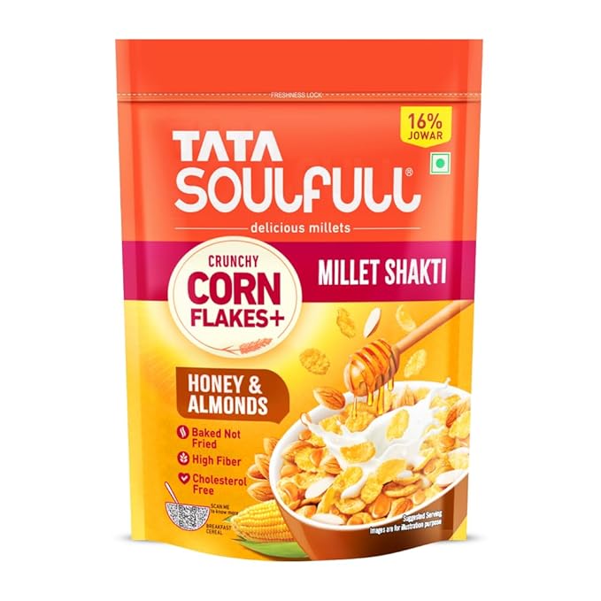 Tata Soulfull Corn Flakes+, Crunchy Corn & Millets, Baked Not Fried