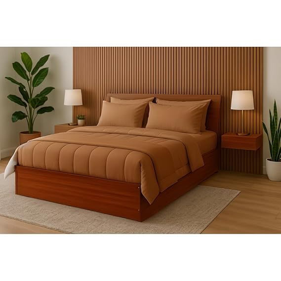 MATTERHORN Engineered Wood Bed in Teak Brown Queen Size
