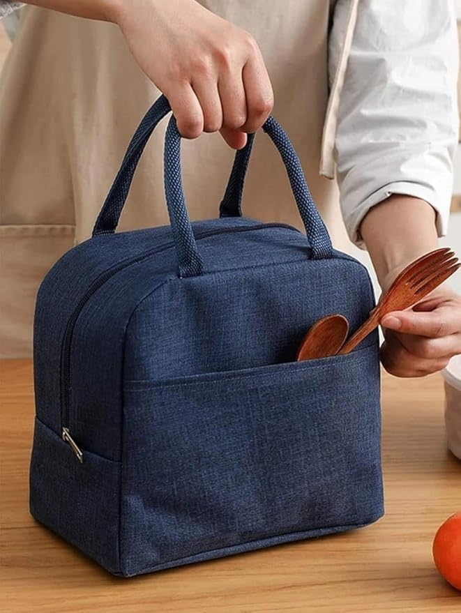 UPRONex21 Insulated Travel Lunch/Tiffin/Storage Bag for Office, College & School (Blue) (Cotton) 6 liters