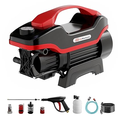 GoMechanic Car Washer High Pressure Pump Machine - Portable Washing Gun - 2200 Watts, 140 Bars & 7.5L/Min Flow Rate - 8 Meters Outlet Hose for Car, Bike & Home Cleaning Purpose (Black-Red)