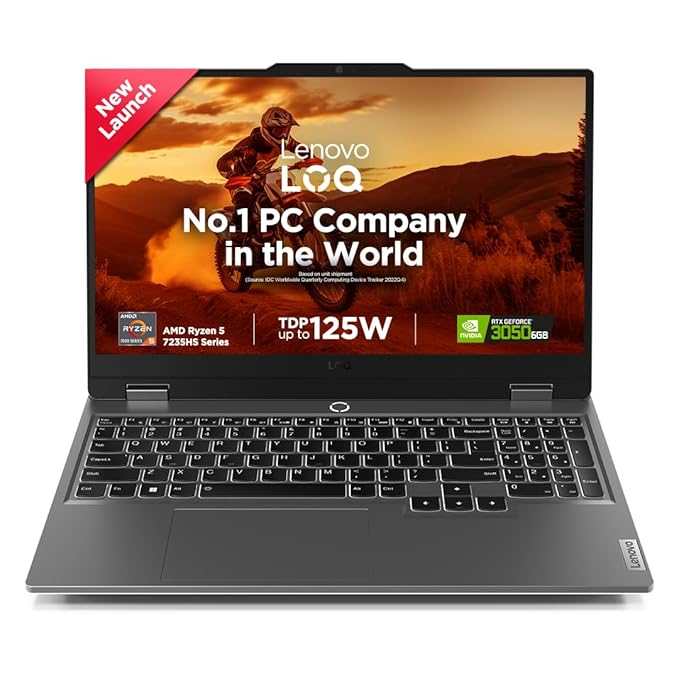 Lenovo Smartchoice LOQ AMD Ryzen 5 7235HS | NVIDIA RTX 3050 6GB (24GB RAM/512GB SSD/15.6" (39.6cm)/Windows 11/Office Home 2024/100% sRGB/3 Mon. Game Pass/Grey/2.4Kg), 83JC00EFIN Gaming Laptop