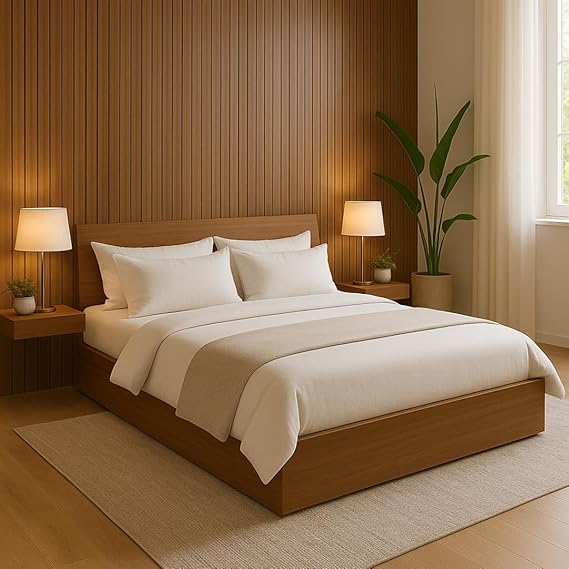 MATTERHORN Engineered Wood Bed in Almond Beige Queen Size | Modern Wooden Bed