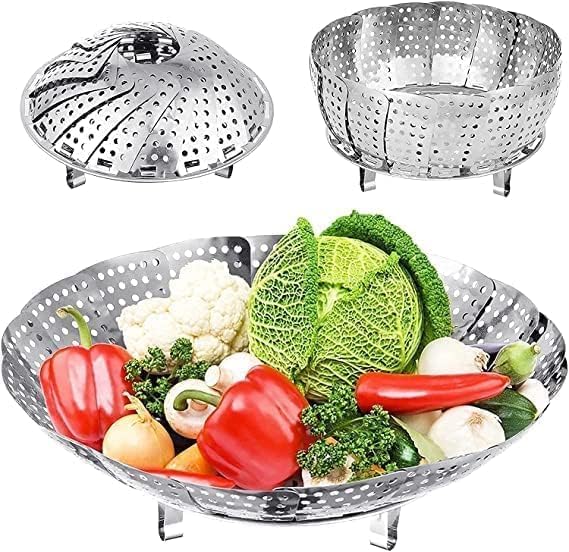 Liznoriz Vegetable Steamer Basket, Premium Stainless Steel Veggie Steamer Basket - Folding Expandable Steamers to Fits Various Size Pot (6" to 10.5")