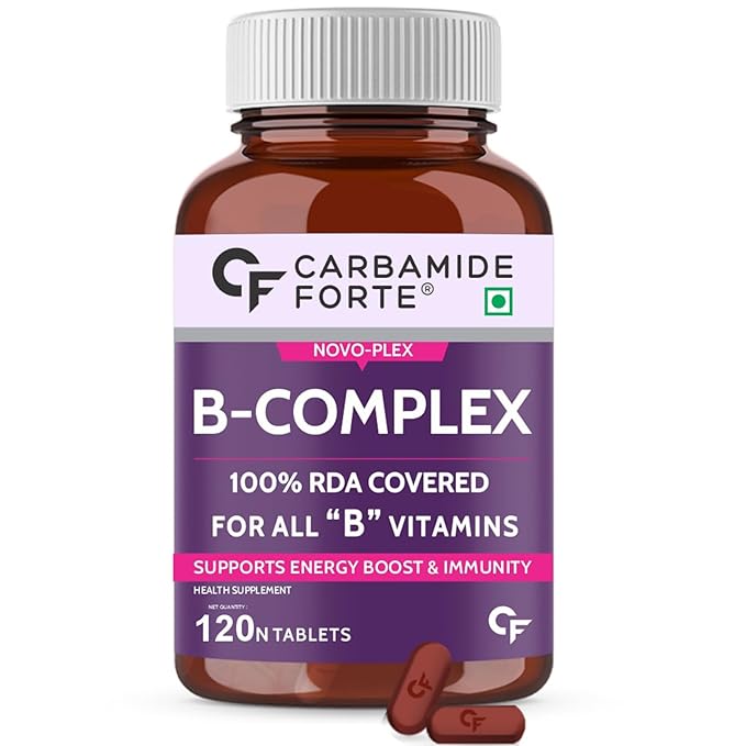 Carbamide Forte Vitamin B-Complex Tablets - 100% RDA for B Vitamins with B1, B2, B3, B5, B6, B9 & Vitamin B12 | Vitamin B Complex Supplements for Women & Men - 120 Vegetarian Tablets