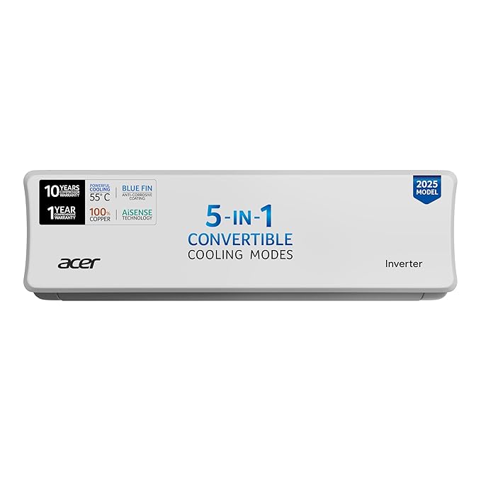 Acer 1.5 Ton 3 Star Split AC (5-In-1 Convertible Cooling Modes, AI Sense Technology, Arctic Wrap Cooling, PM 1.0 Microbacterial Filter, High Ambient Temperature Of 55 C-AR15AS3IO2HLE25) White