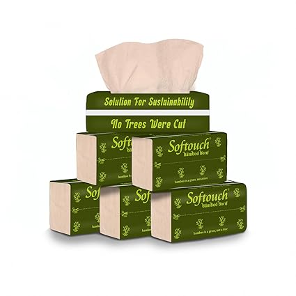 Softouch 2 Ply Bamboo Facial Tissue Papers- 100 Pulls Per Pack (Pack of 6) 600 Pulls- for Home, Office & Travel – Skin-Friendly Tissue